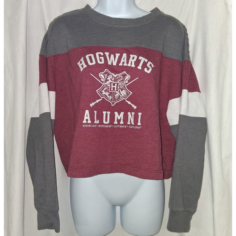 Harry Potter Hogwarts Cropped Top Long Sleeve Gray Burgundy White Women's XL